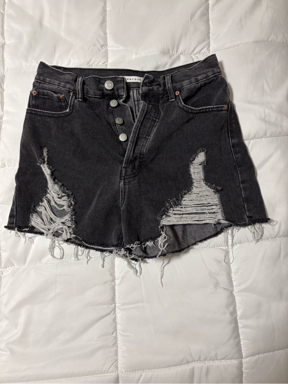 PACSUN Ultra High-Rise Vintage Black Distressed Denim Shorts